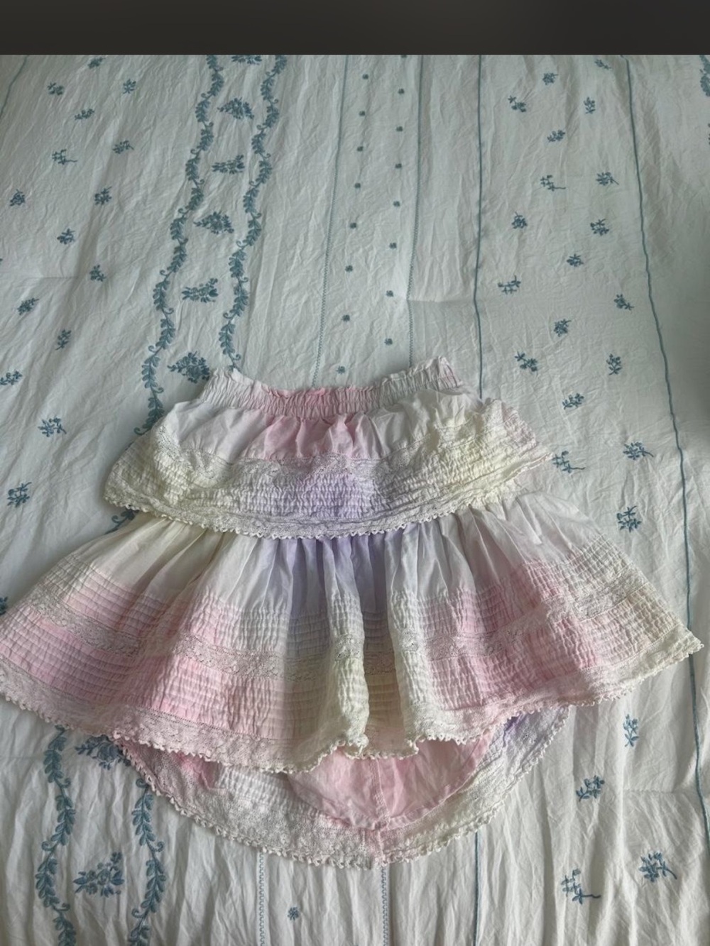 LoveShackFancy Pastel Ombre Tiered Lace Mini Skirt - Picture 7 of 8